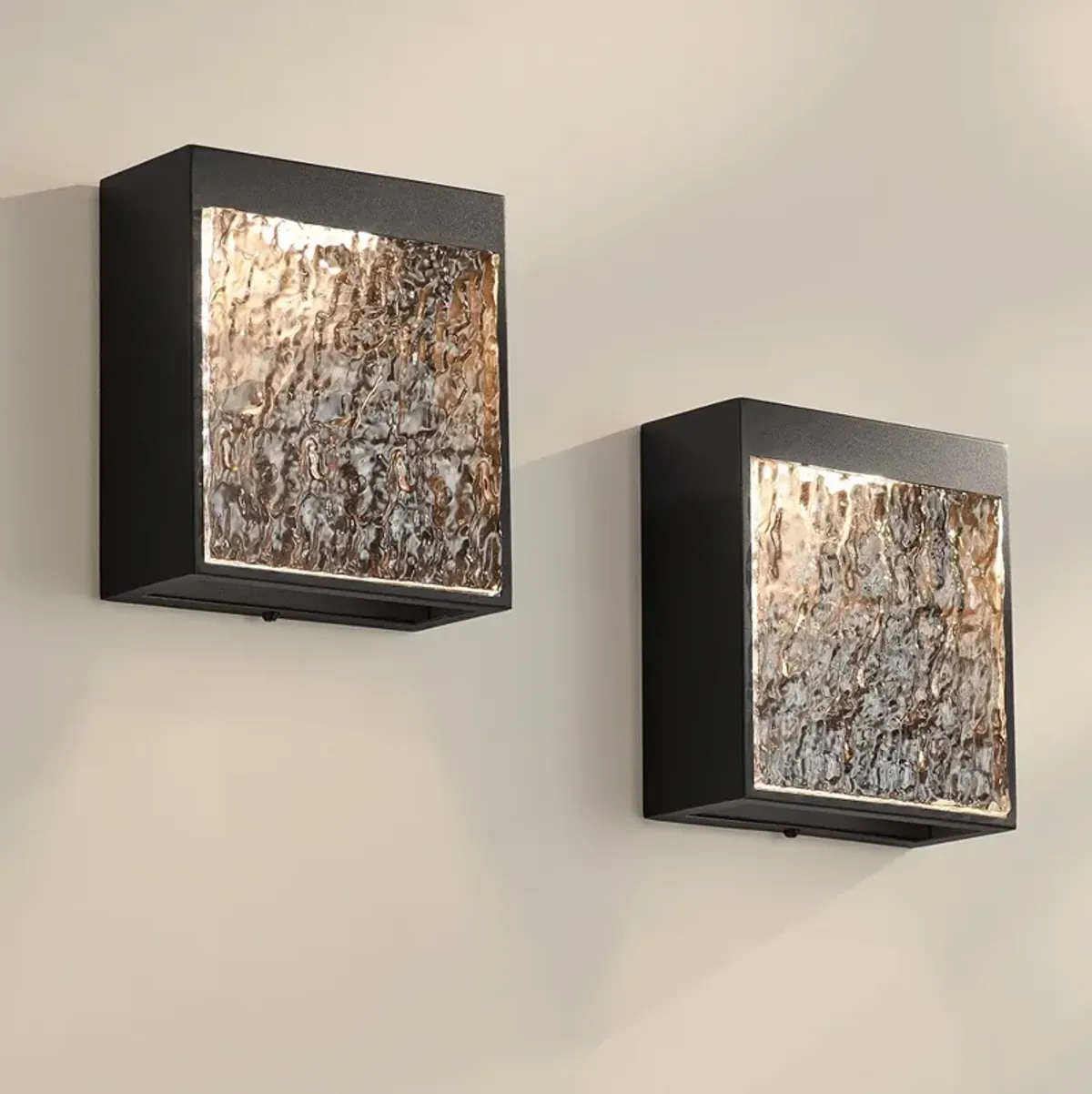 Possini Euro Sofia 8 1/2"H Black and Glass LED Wall Sconce Set of 2