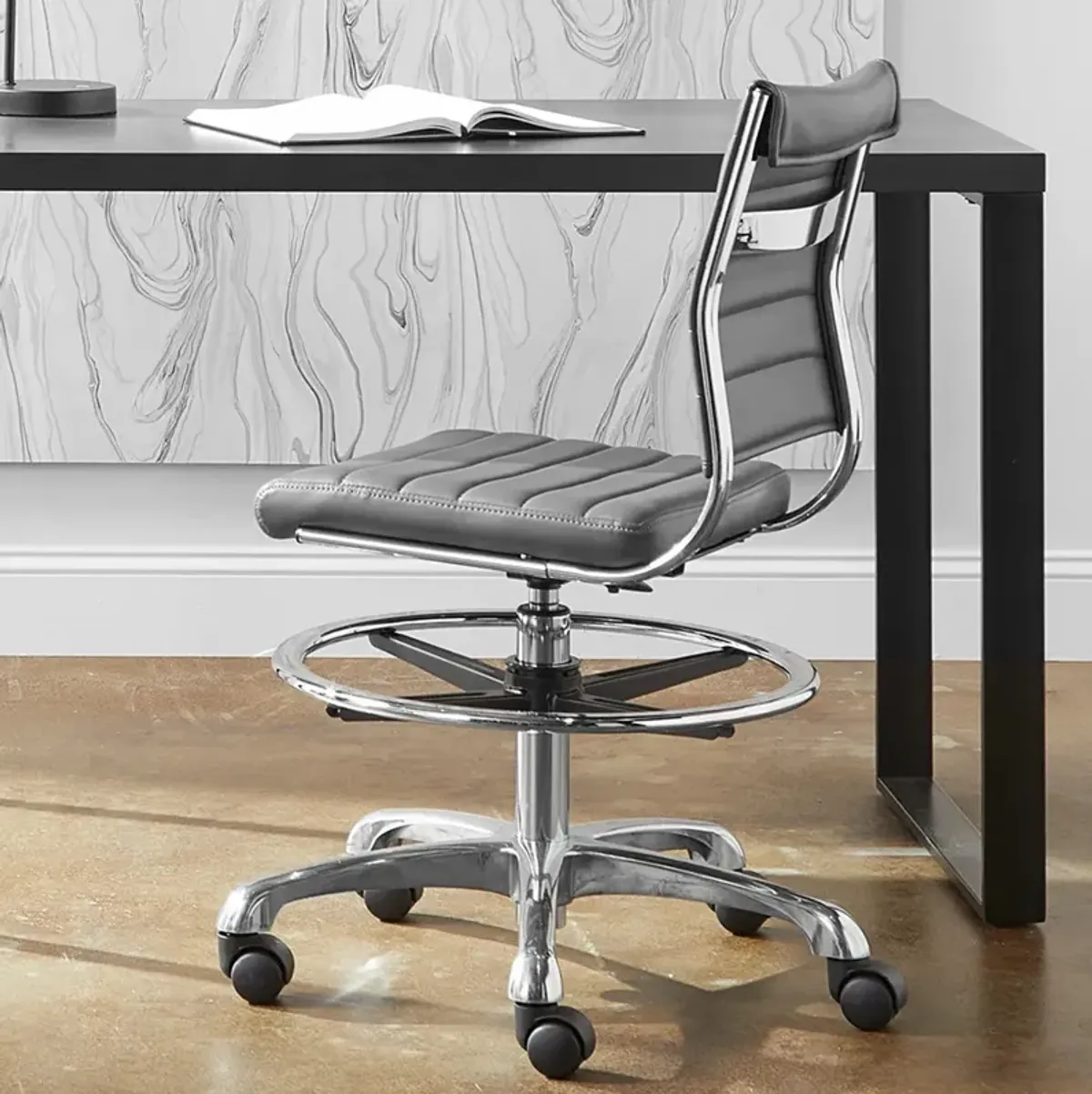 Axel Gray Leatherette Adjustable Swivel Drafting Stool