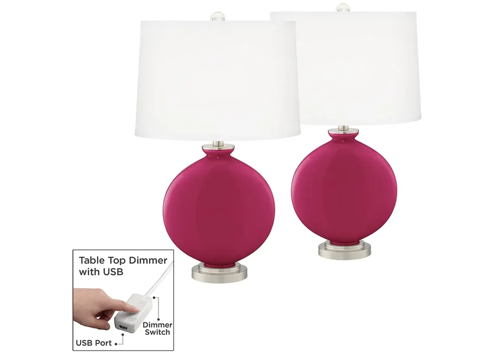 Color Plus Carrie 26 1/2" Vivacious Pink Lamps Set with USB Dimmers