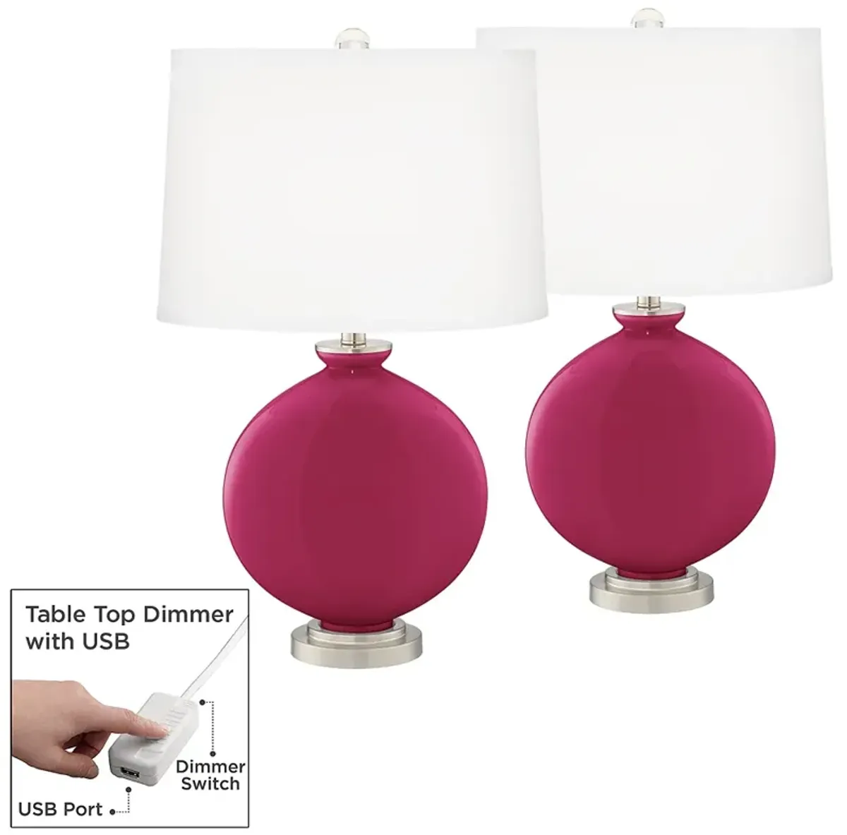 Color Plus Carrie 26 1/2" Vivacious Pink Lamps Set with USB Dimmers