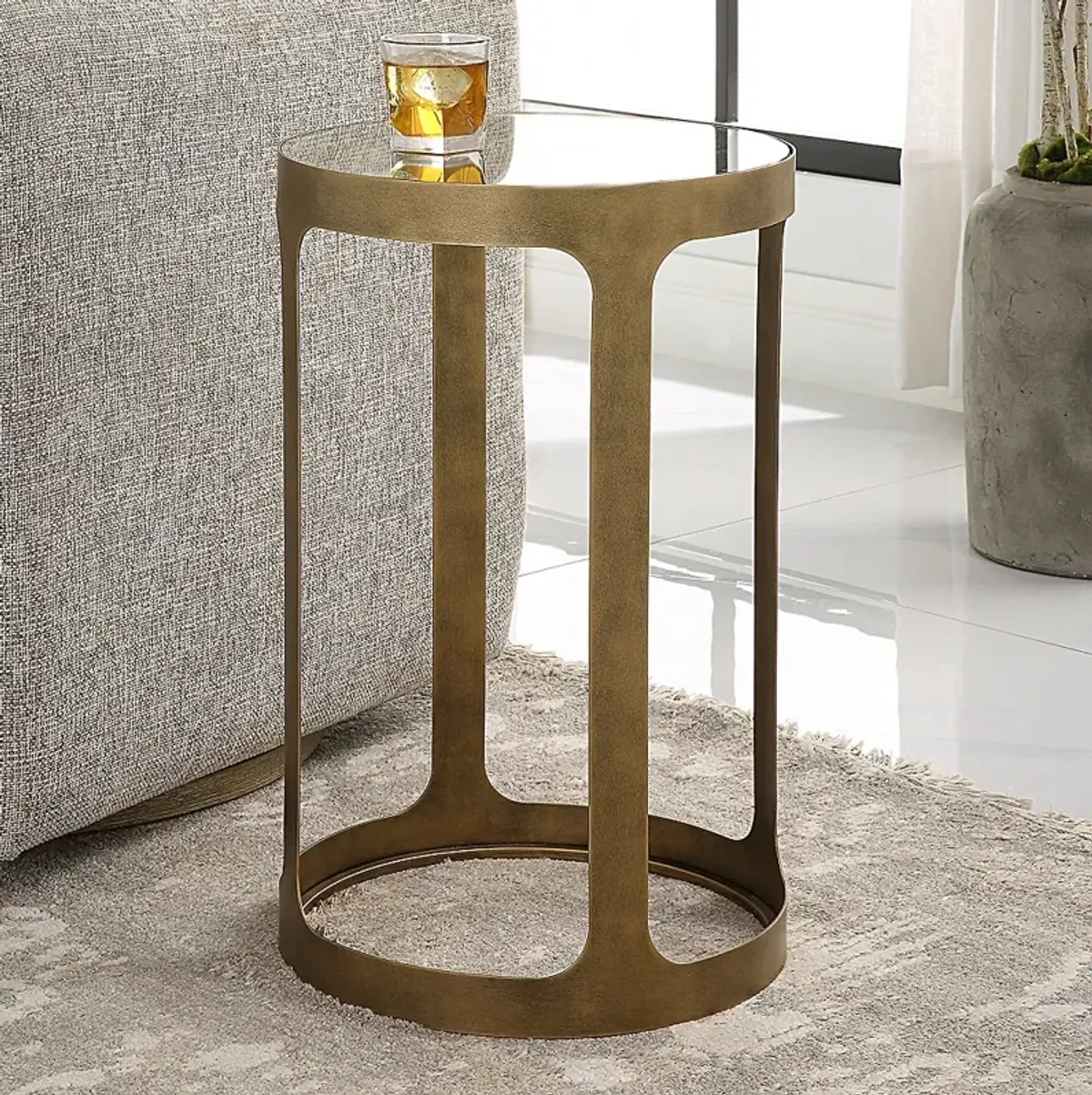 Noble Park Kona 15 1/4"W Brushed Gold and Glass Accent Table