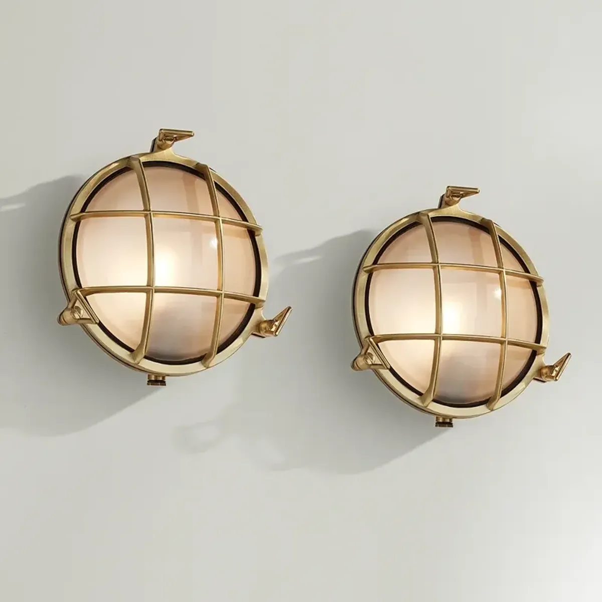Possini Euro Anjali 10" High Brass Bulkhead Wall Sconce Set of 2
