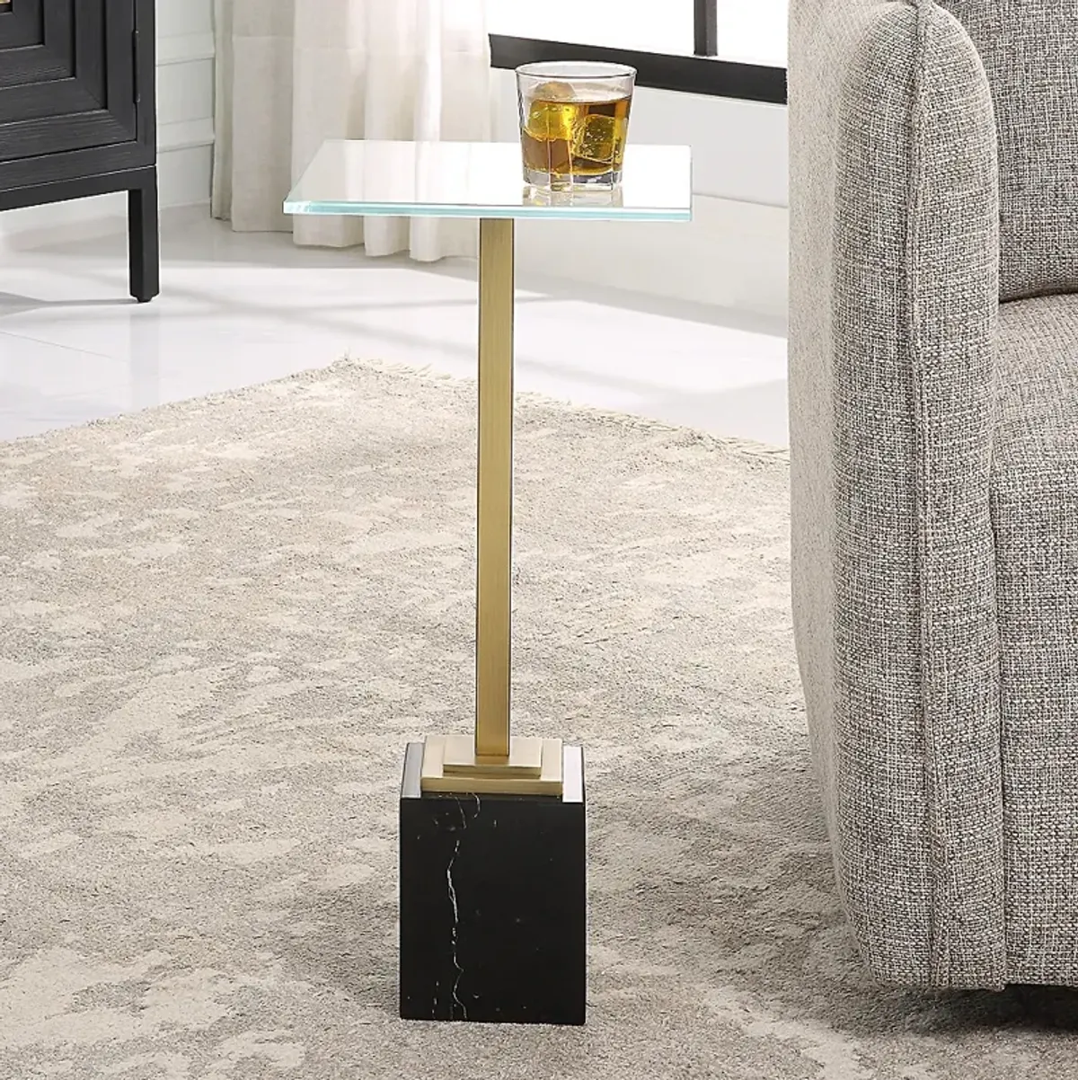 Noble Park Isla 11"W Brass and Black Marble Martini Table