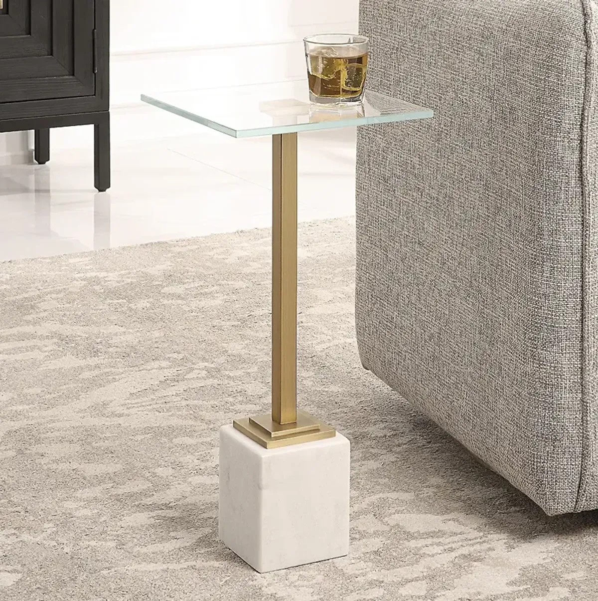 Noble Park Isla 11"W Brass and White Marble Martini Table