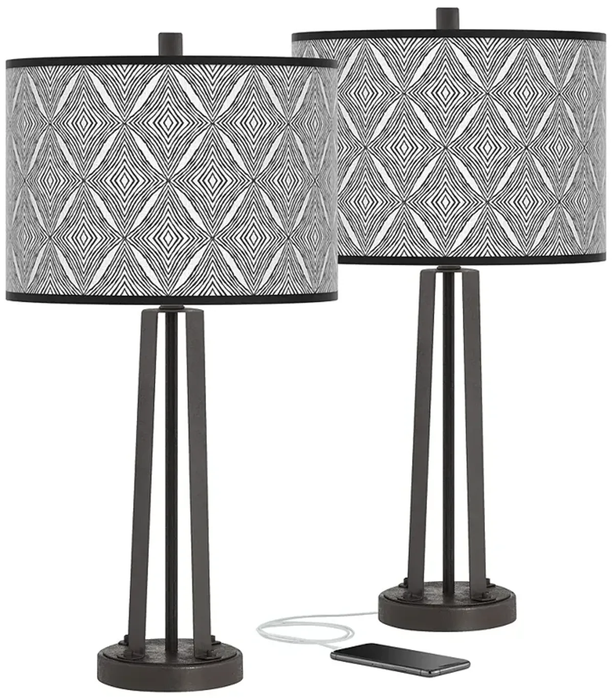 Moroccan Diamonds II Susan Dark Bronze USB Table Lamps Set of 2