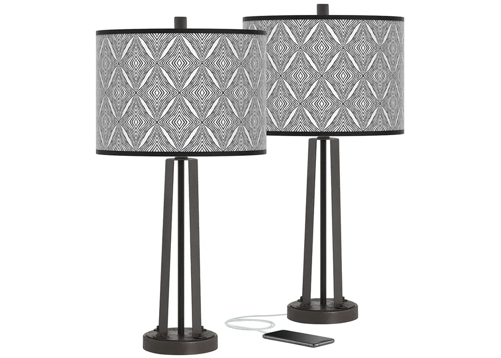 Moroccan Diamonds II Susan Dark Bronze USB Table Lamps Set of 2