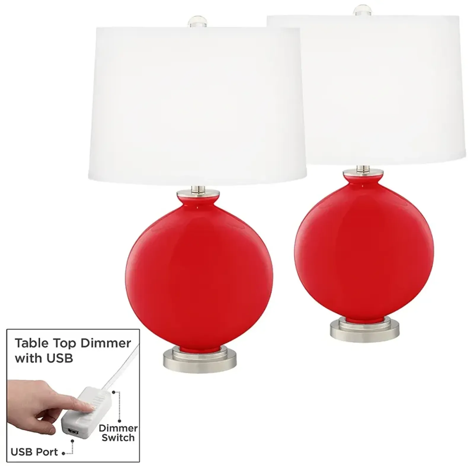 Bright Red Carrie Table Lamp Set of 2 with Dimmers