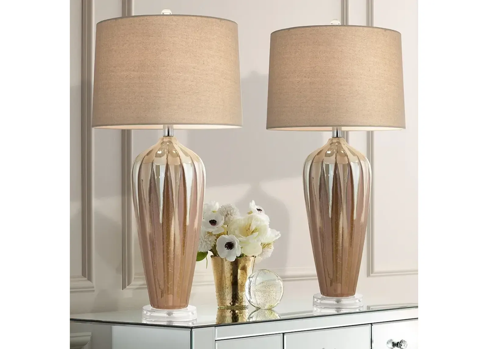 Possini Euro Loren Ivory Handcrafted Modern Ceramic Table Lamps Set of 2