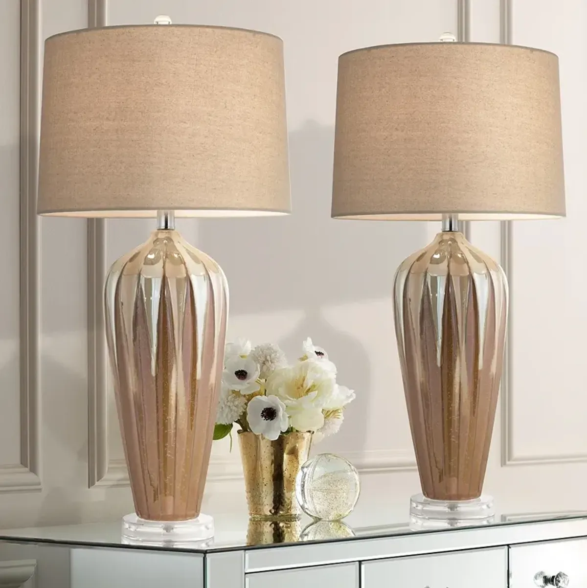 Possini Euro Loren Ivory Handcrafted Modern Ceramic Table Lamps Set of 2