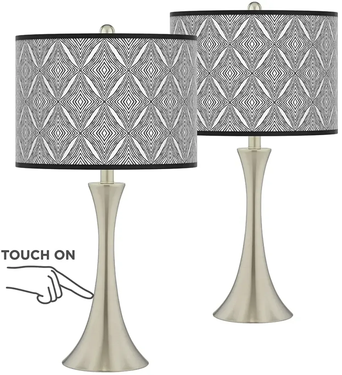 Moroccan Diamonds II Trish Nickel Touch Table Lamps Set of 2