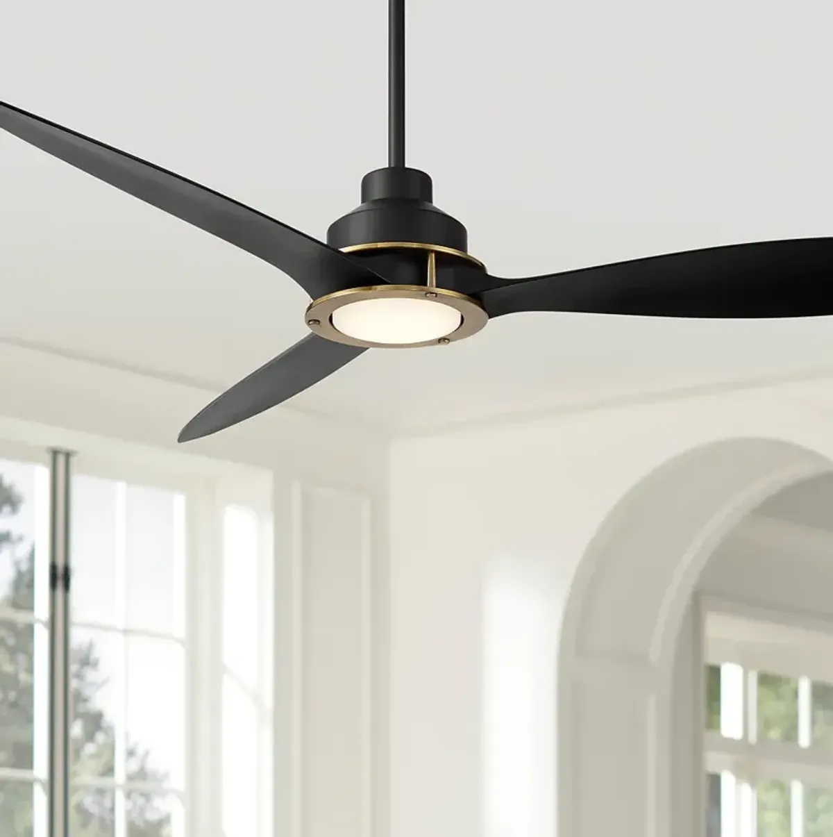 56" Casa Vieja Veyron Matte Black Damp Rated Ceiling Fan with Remote