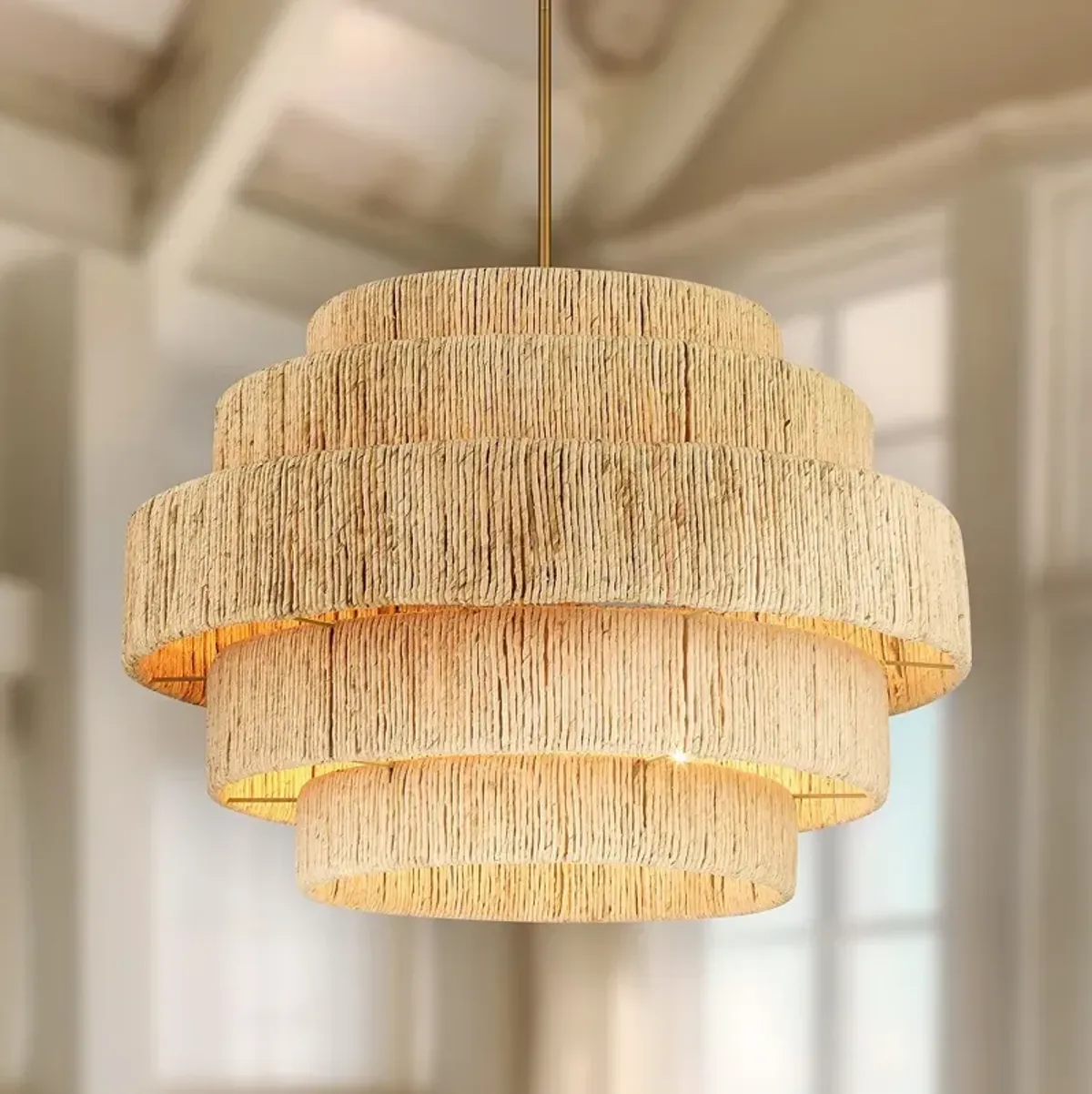 Minka Lavery Caviana 6-Light 31-in Brass Pendant with Natural Abaca Shades