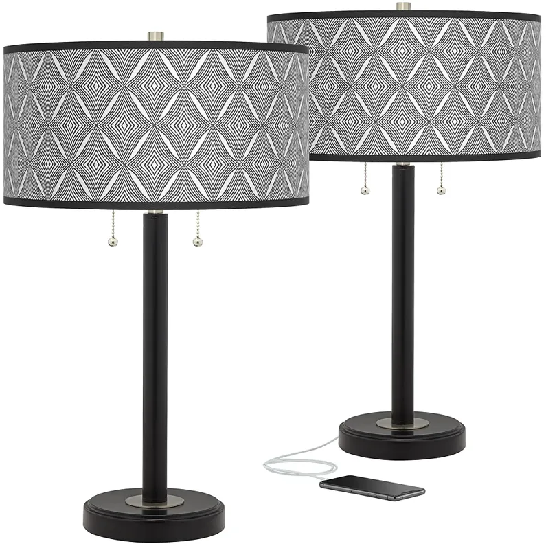 Moroccan Diamonds II Arturo Black Bronze USB Table Lamp Set of 2