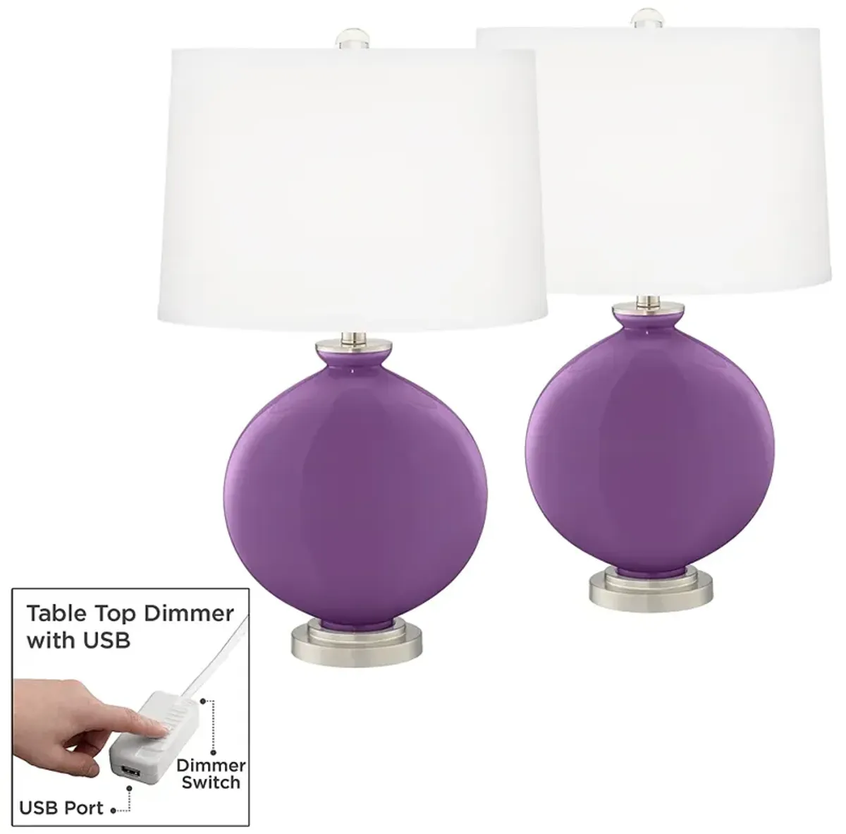 Passionate Purple Carrie Table Lamp Set of 2 with Dimmers