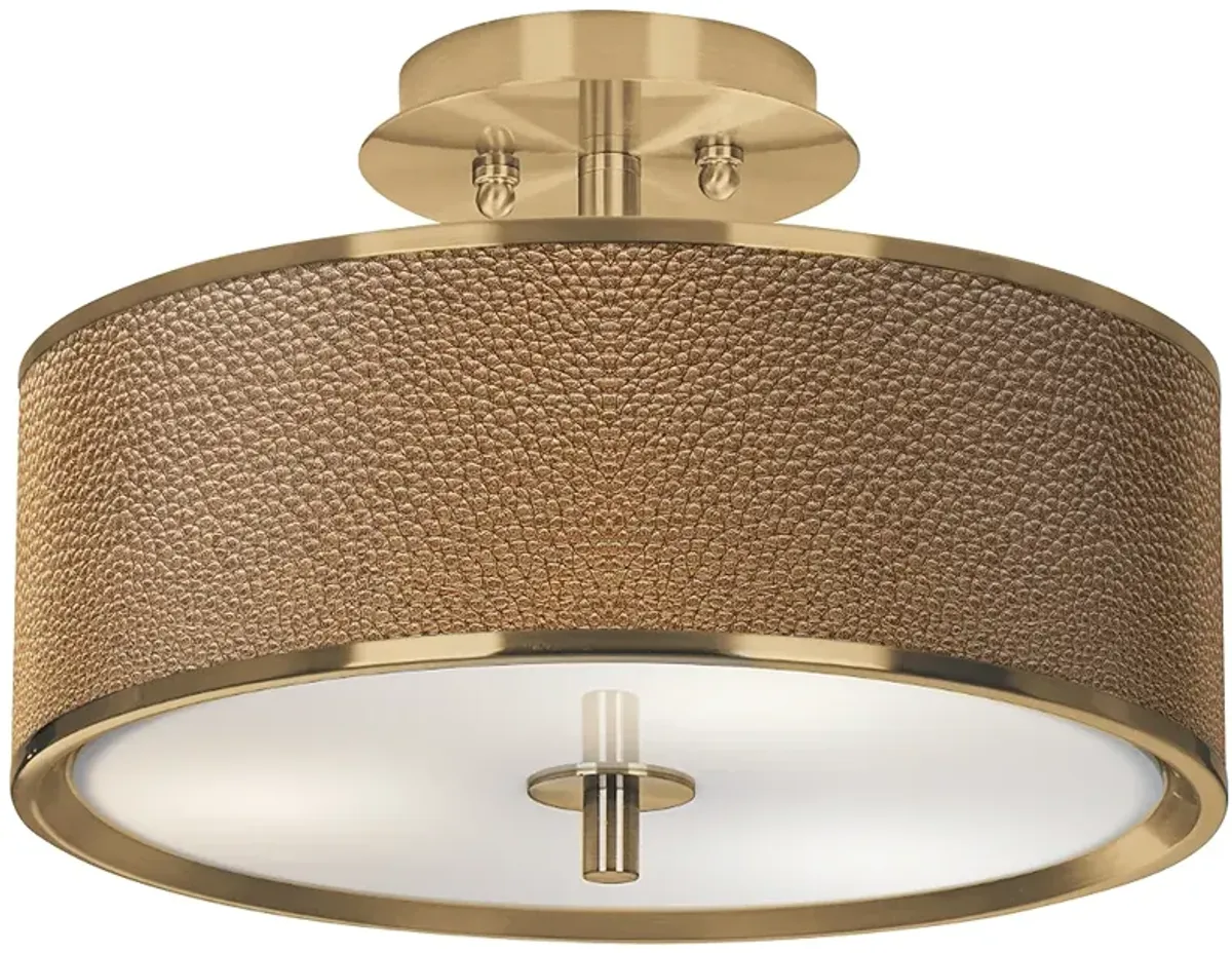 Simulated Leatherette Gold 14" Wide Ceiling Light