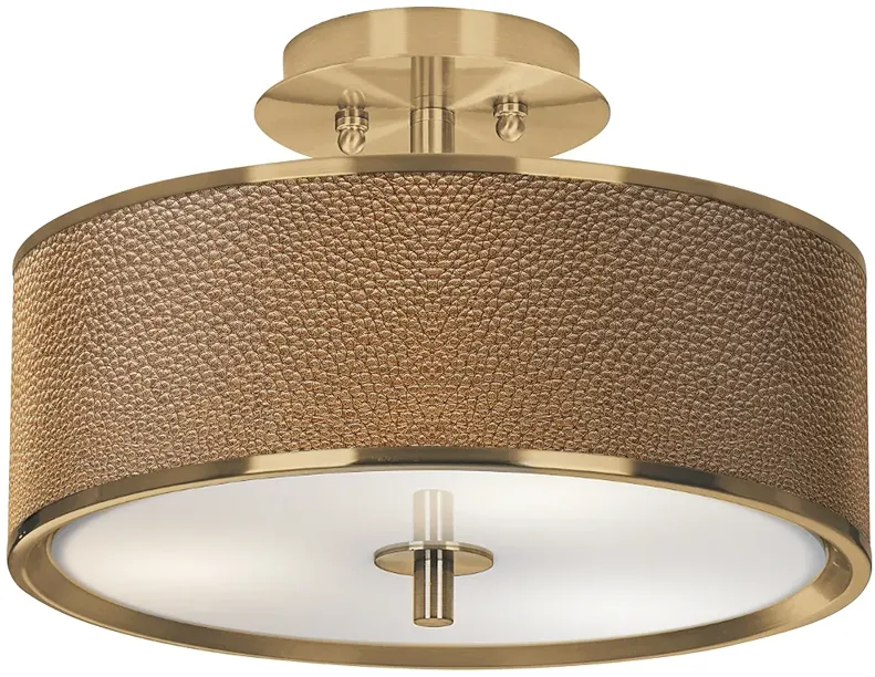 Simulated Leatherette Gold 14" Wide Ceiling Light