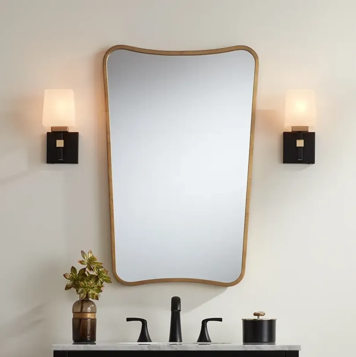Bath Kit: Possini Euro Beauregard Wall Sconce Uttermost Segundo Wall Mirror