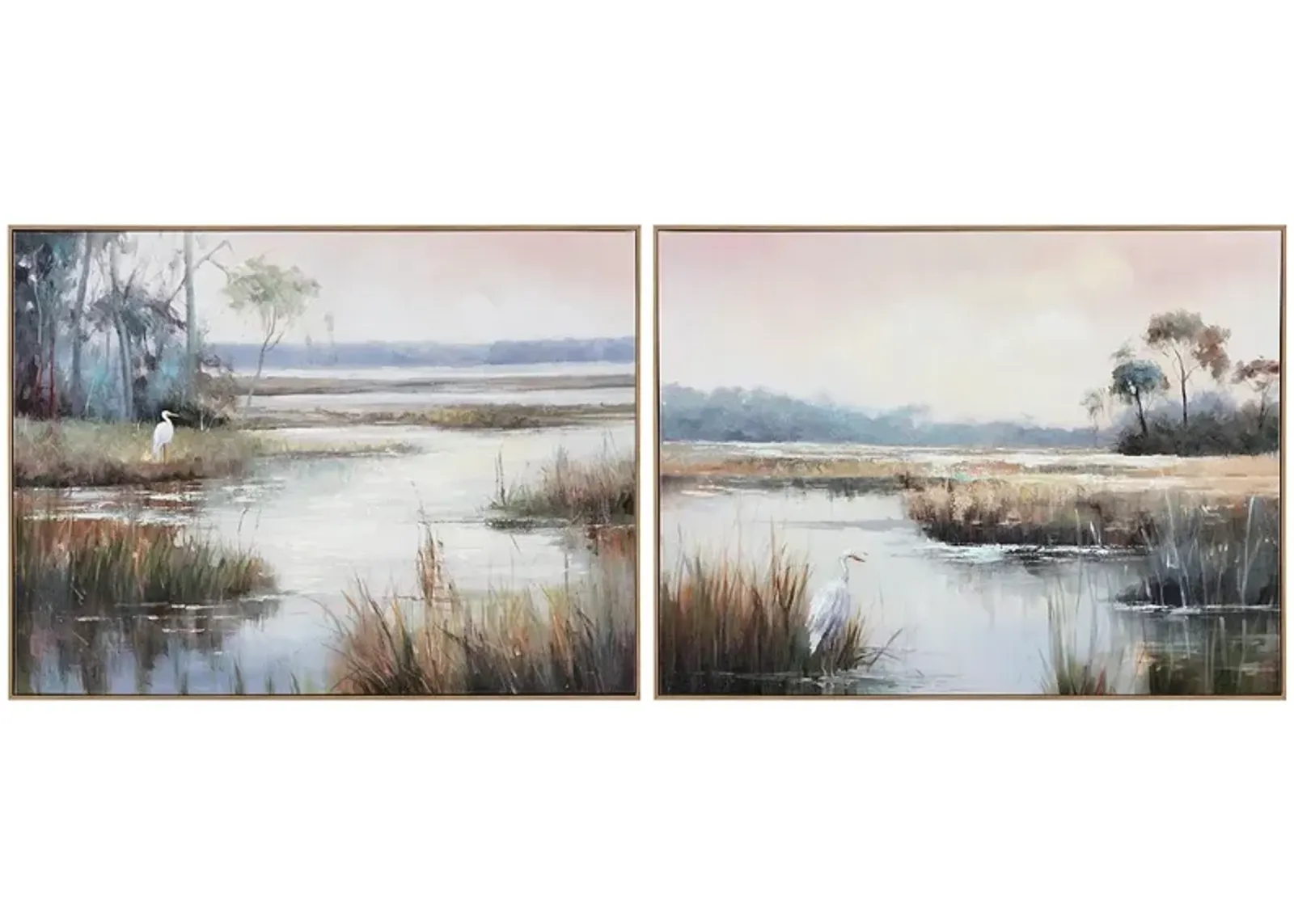 Grazing Egret Framed Canvas Wall Art Set of Two