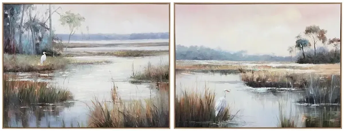 Grazing Egret Framed Canvas Wall Art Set of Two