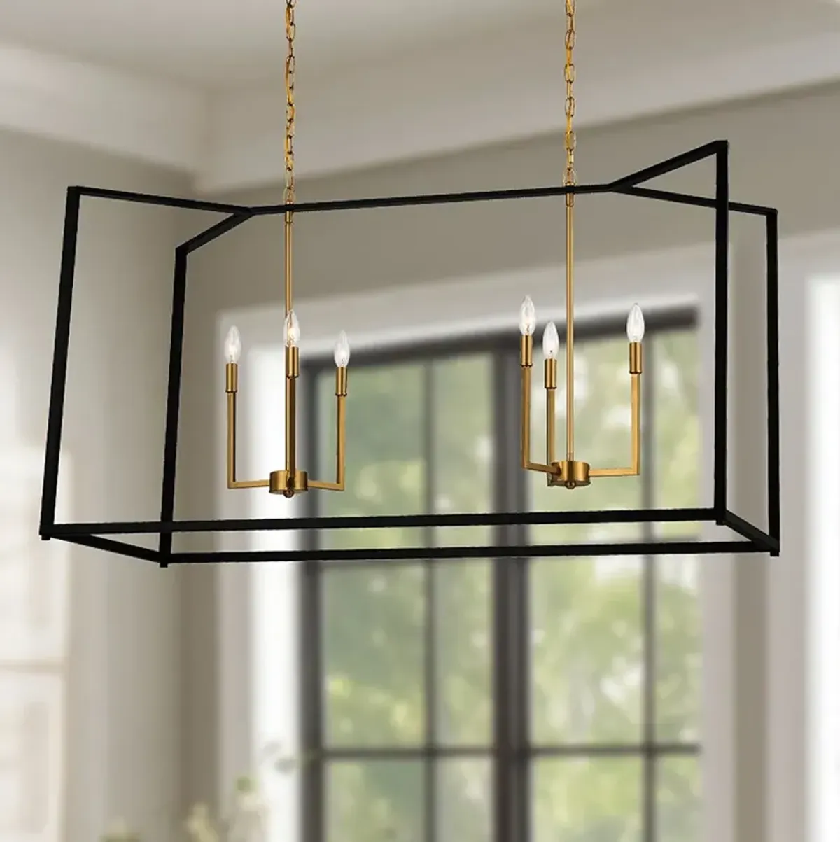 Colwick 48" Wide Black and Brass 6-Light Island Chandelier