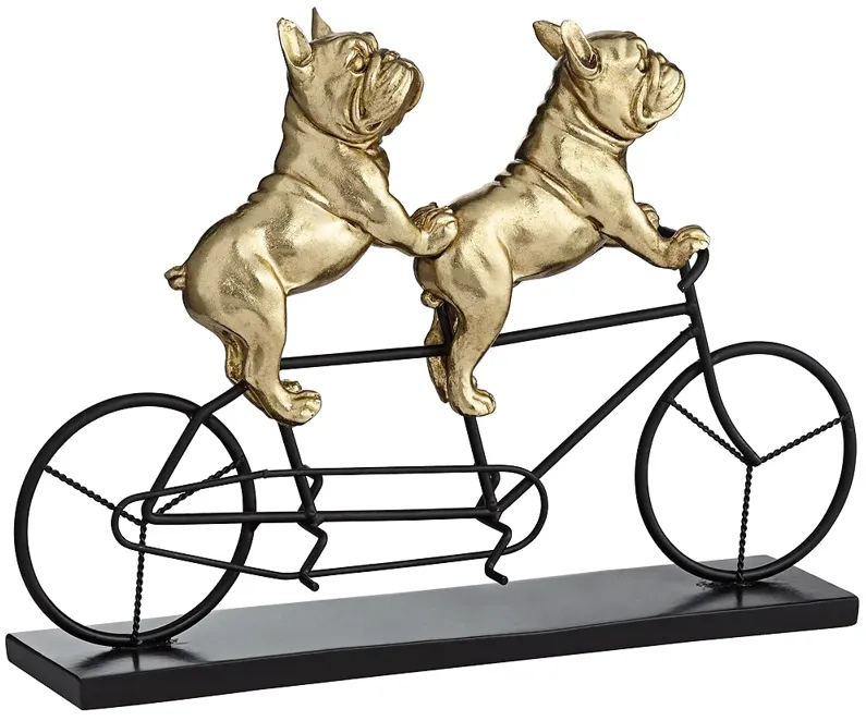 Bulldogs on Bicycle 15 3/4" Wide Gold Sculpture