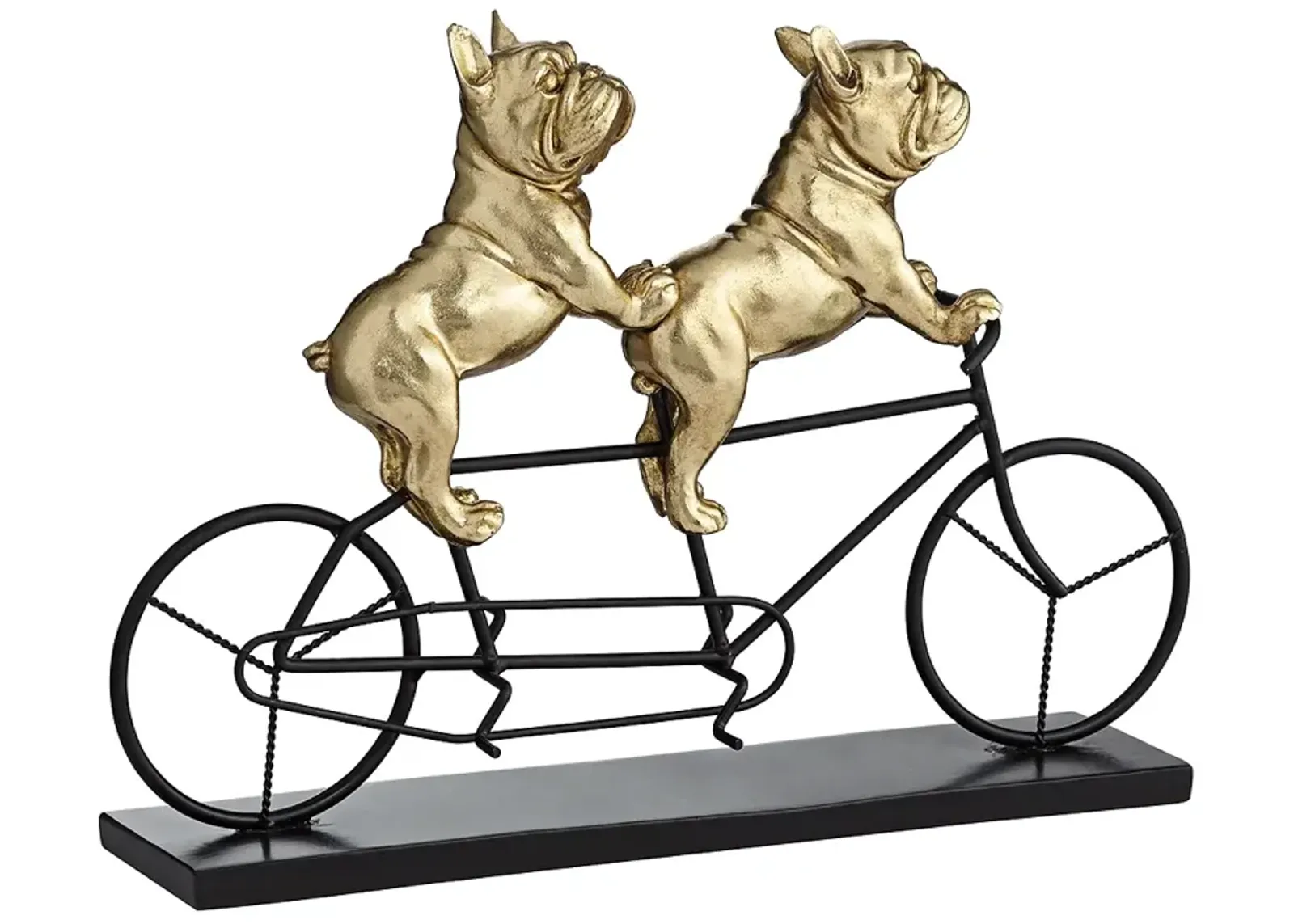 Bulldogs on Bicycle 15 3/4" Wide Gold Sculpture