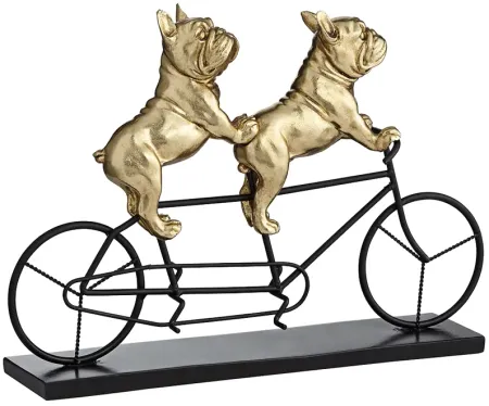 Bulldogs on Bicycle 15 3/4" Wide Gold Sculpture