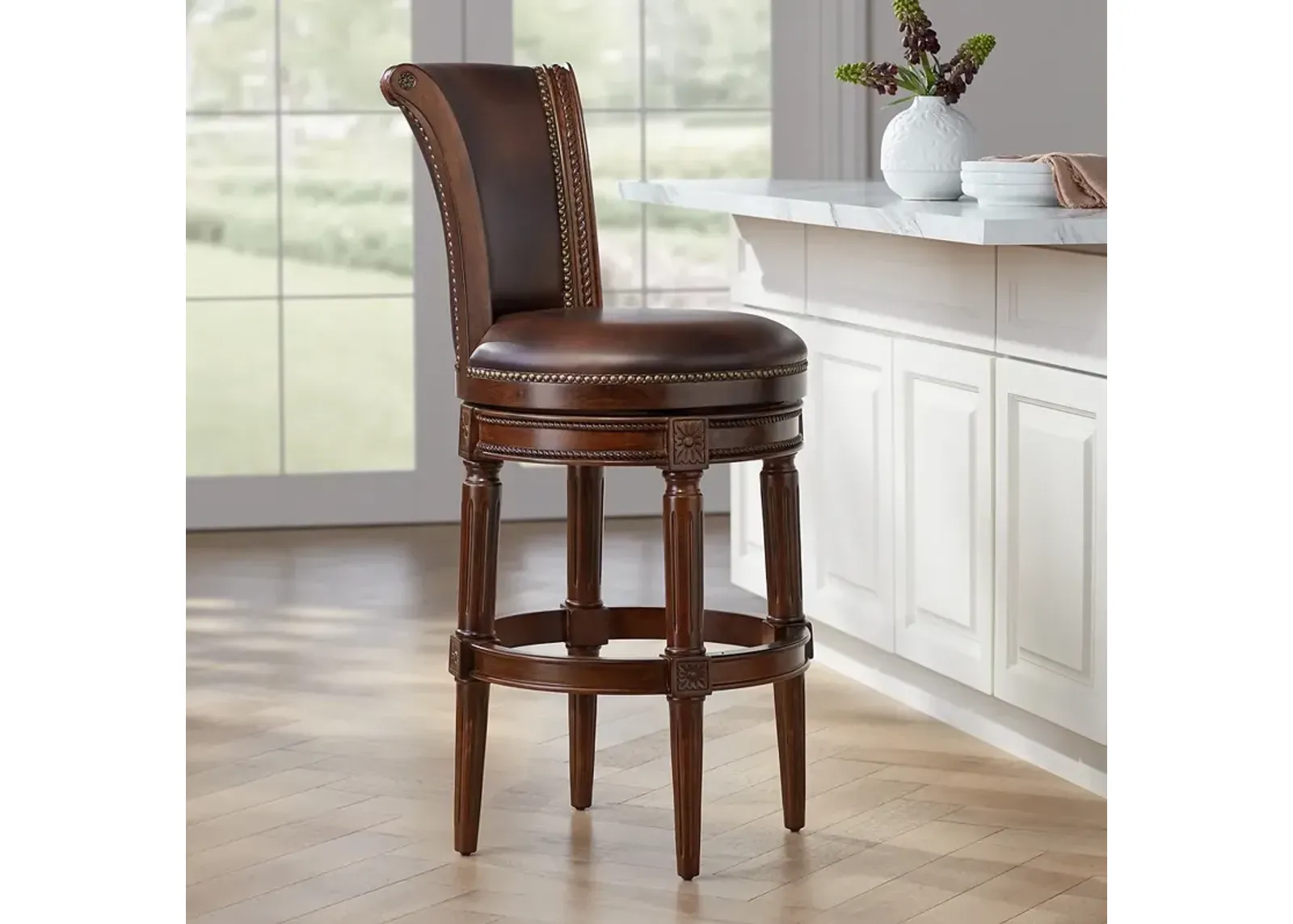 55 Downing Street Addison 30" Mocha Leather Swivel Bar Stool