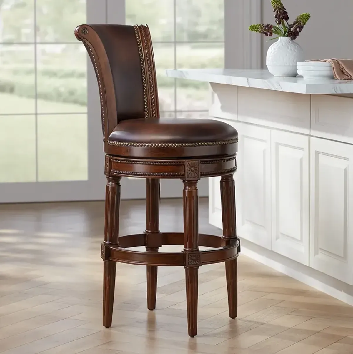 Addison 30" Mocha Leather Swivel Bar Stool