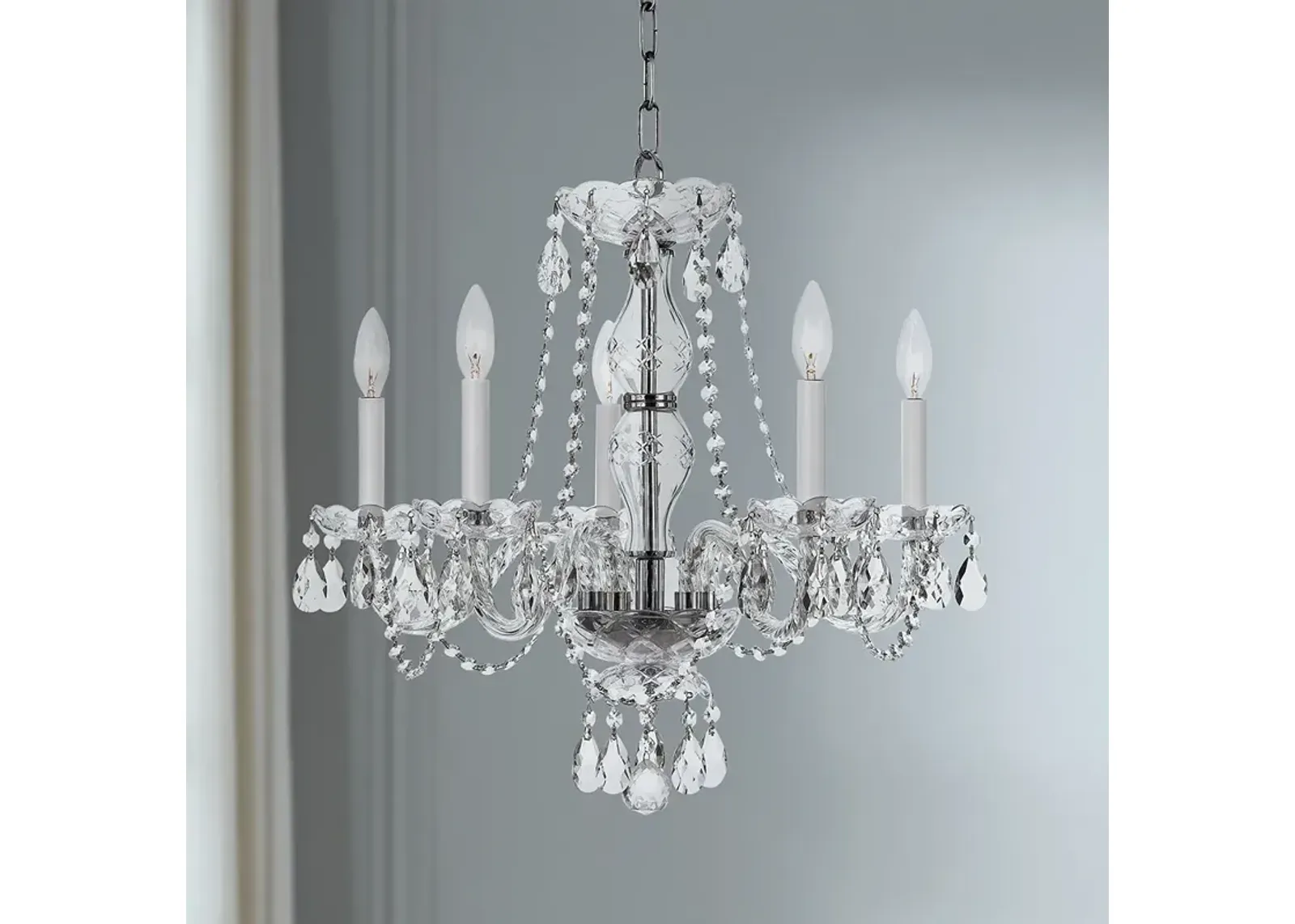 Crystorama Candelabra 21" Chrome Traditional Crystal Chandelier