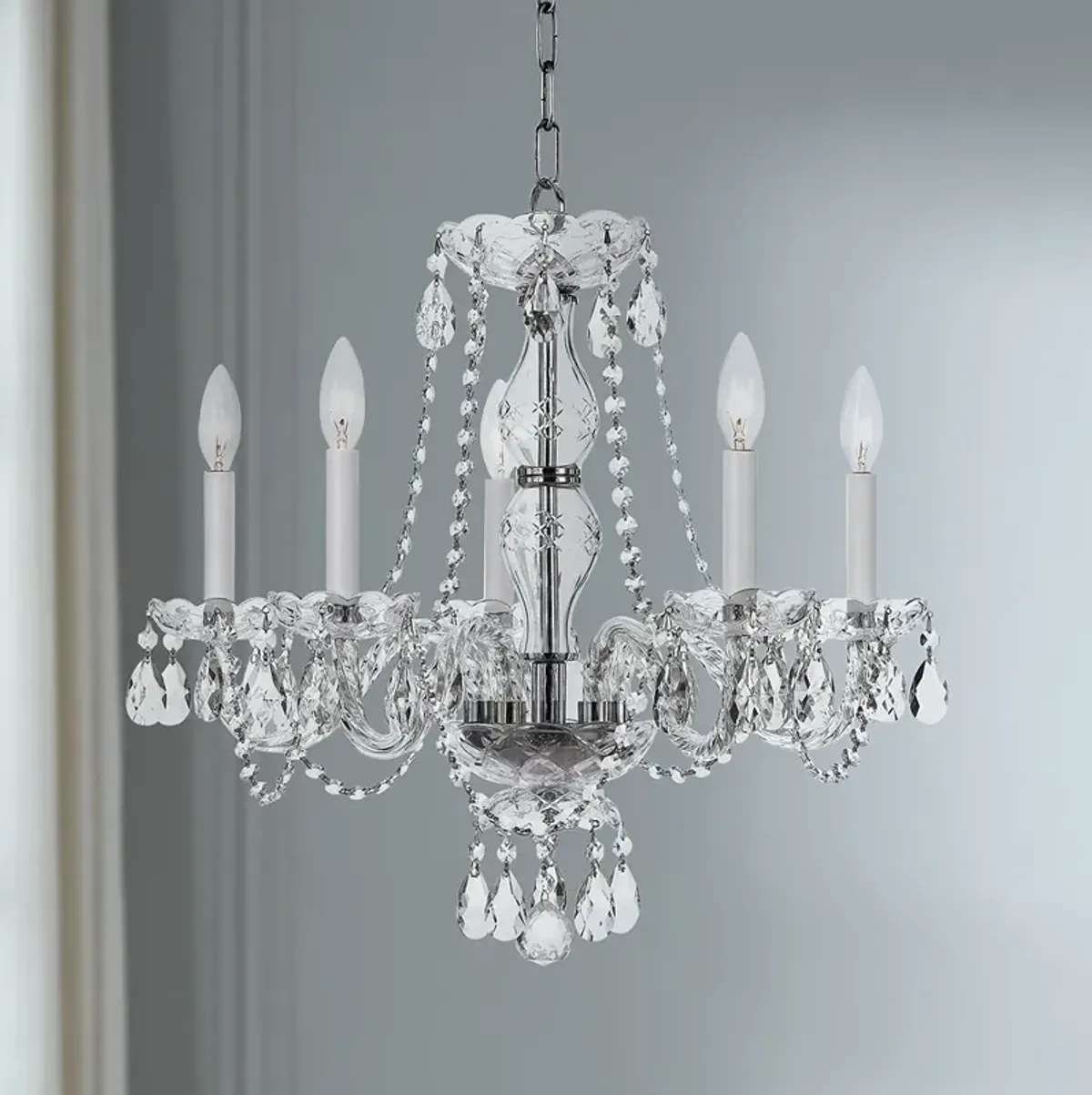 Crystorama Candelabra 21" Chrome Traditional Crystal Chandelier