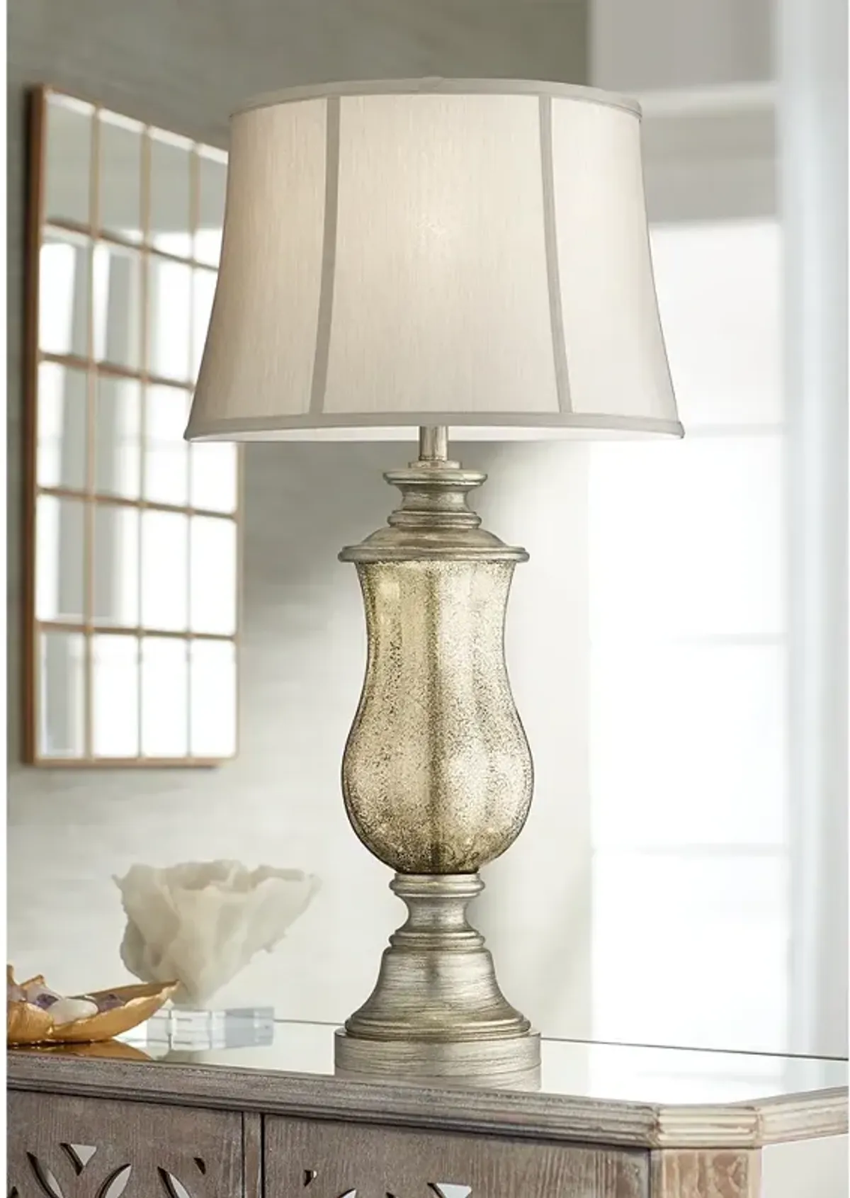 Barnes and Ivy Freida 33 1/2" Mercury Glass Night Light Table Lamp