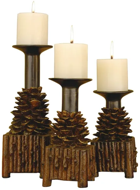 Crestview Collection Pinola Brown Candle Holders Set of 3