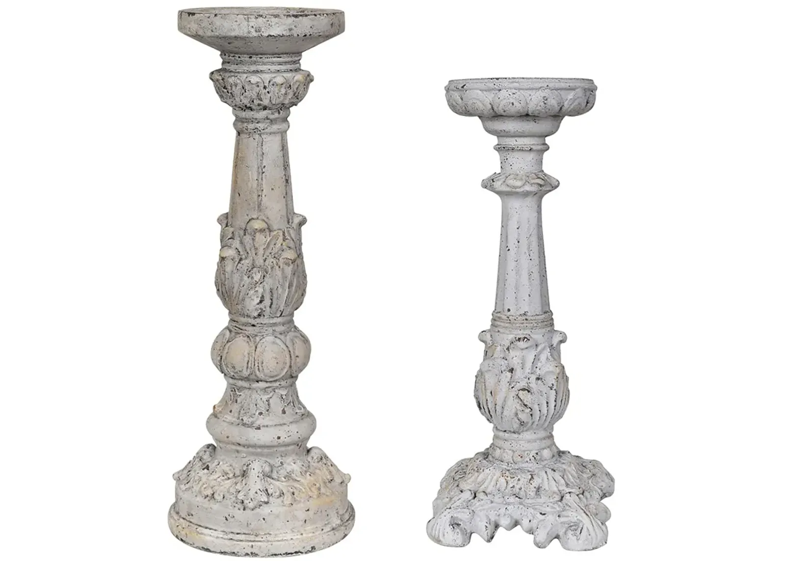 Victorian Antique White Concrete Candle Holders - Set of 2