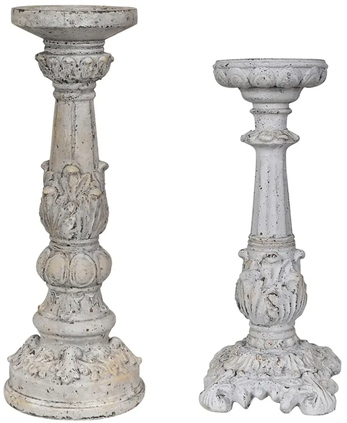 Victorian Antique White Concrete Candle Holders - Set of 2