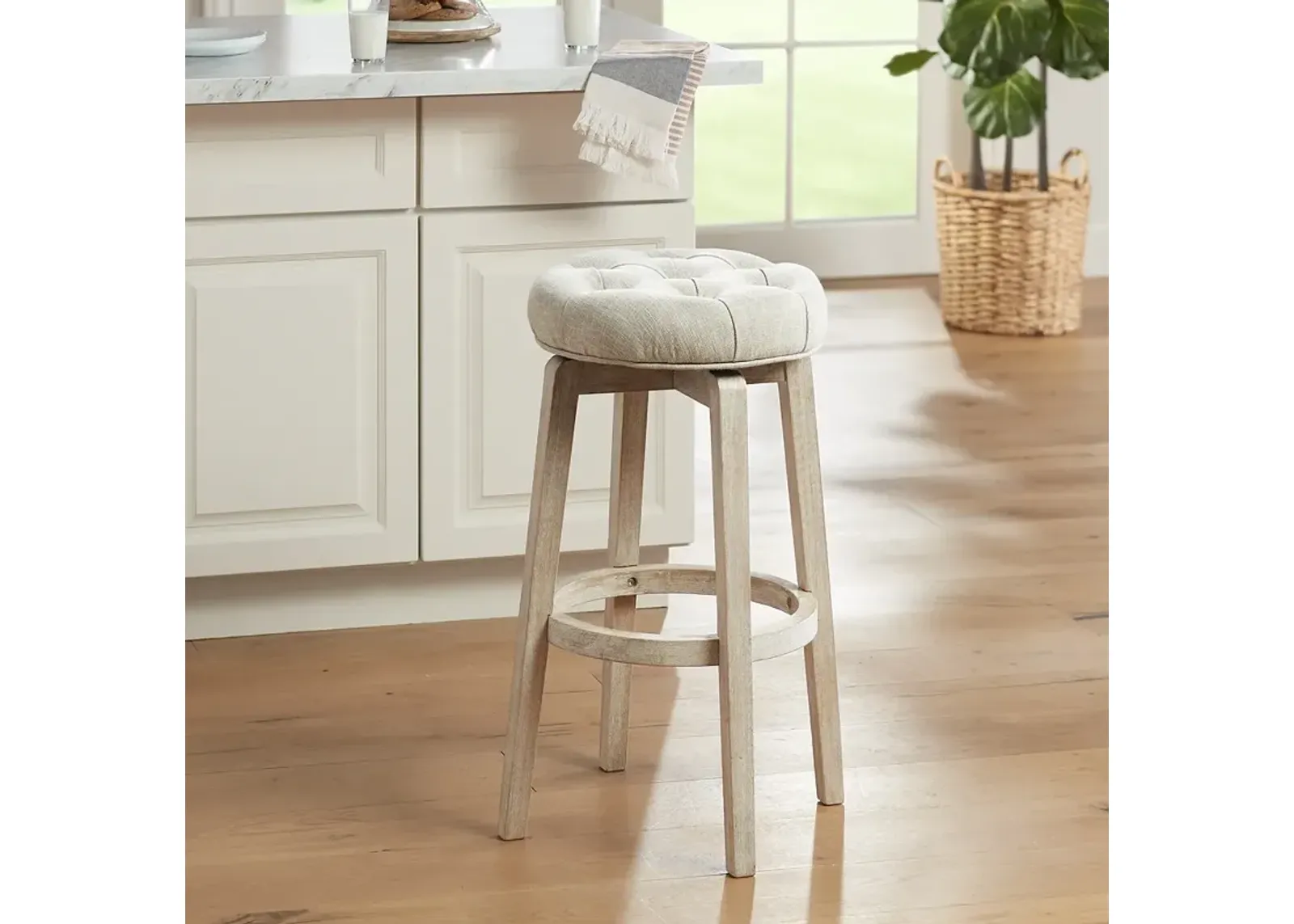 55 Downing Street Shelby 29" Whitewash Backless Swivel Bar Stool