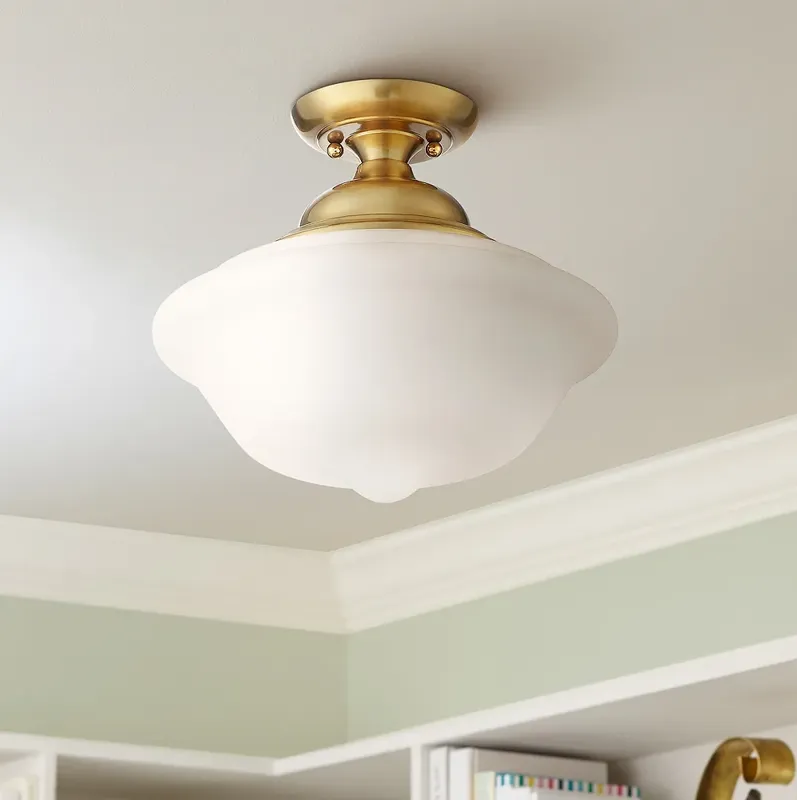 Regency Hill Quinn 12 3/4" Gold and Glass Schoolhouse Ceiling Light