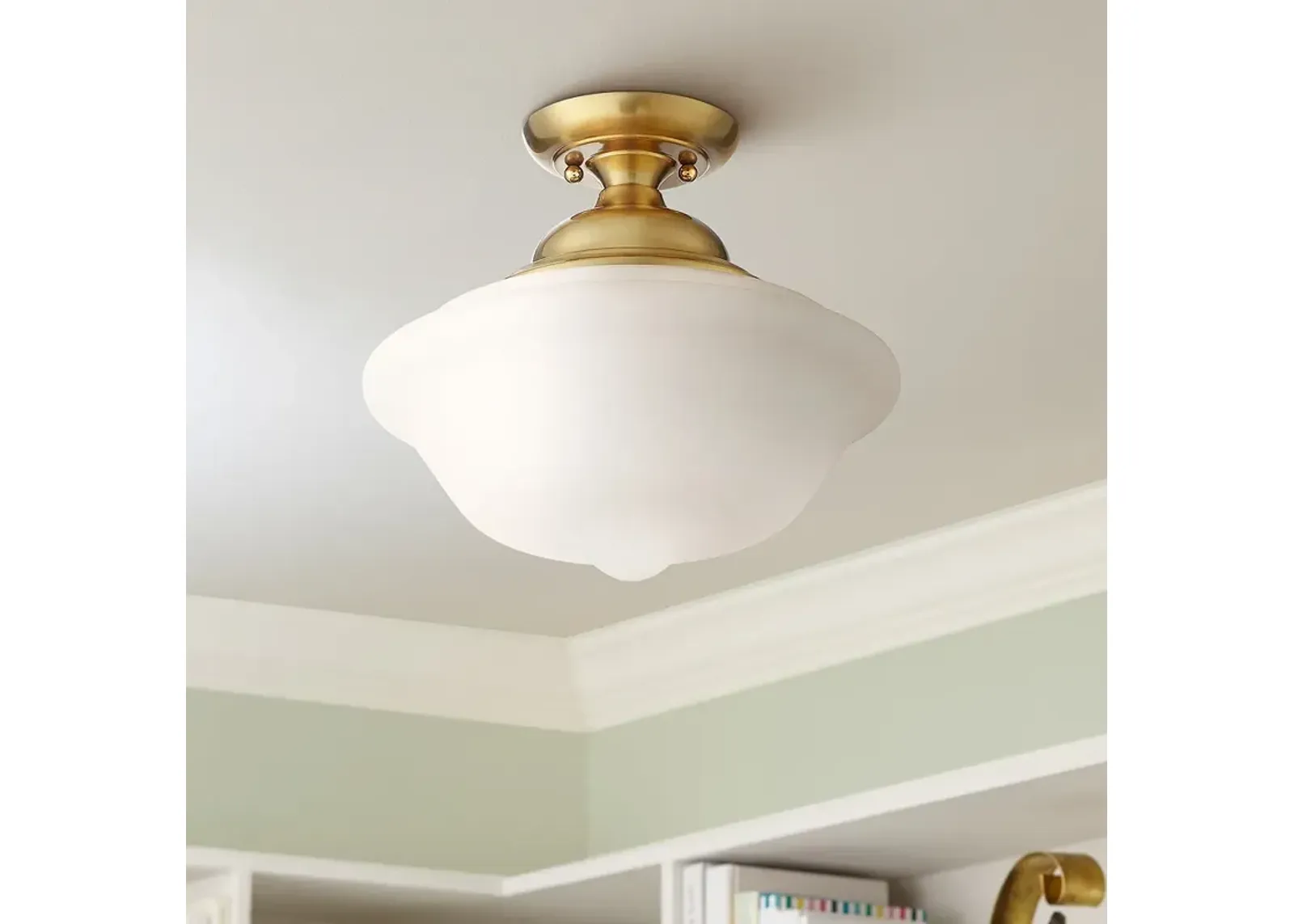 Regency Hill Quinn 12 3/4" Gold and Glass Schoolhouse Ceiling Light