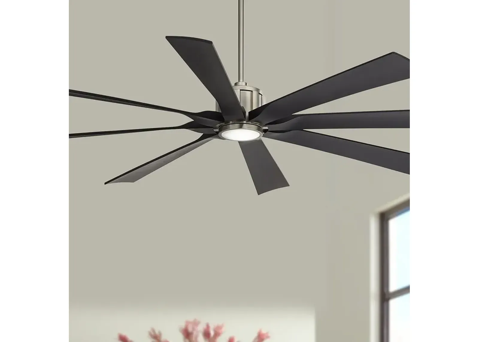 70" Defender Nickel and Black Damp Rated LED Ceiling Fan with Remote