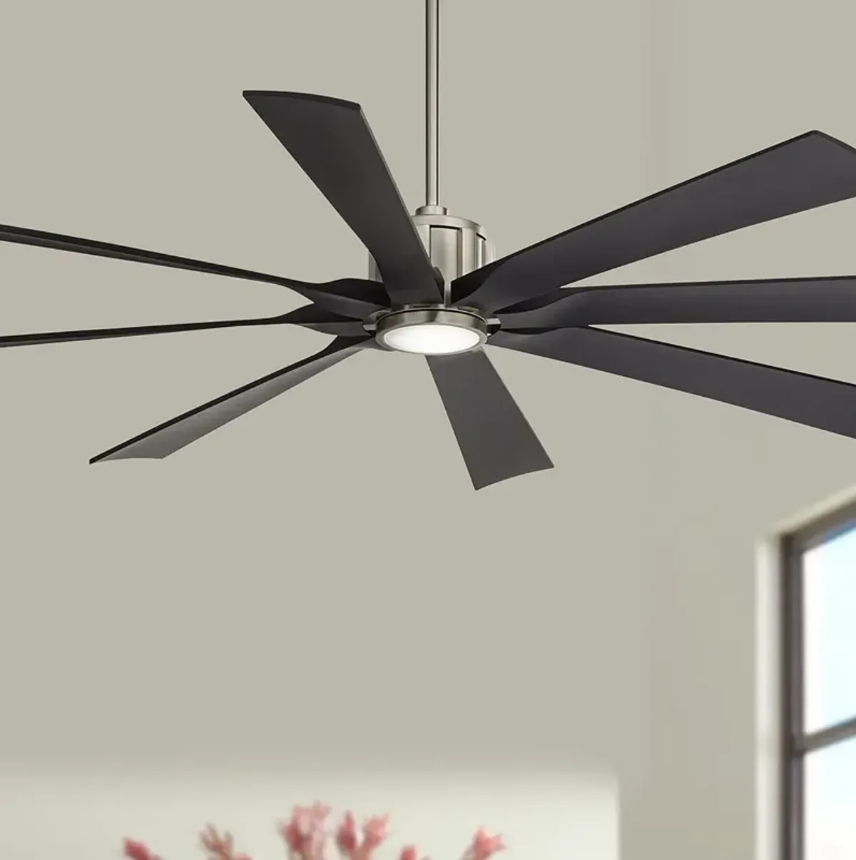 70" Defender Nickel and Black Damp Rated LED Ceiling Fan with Remote