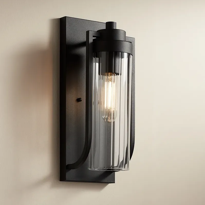 Possini Euro Bogata 15 1/2" High Black and Ribbed Glass Wall Sconce