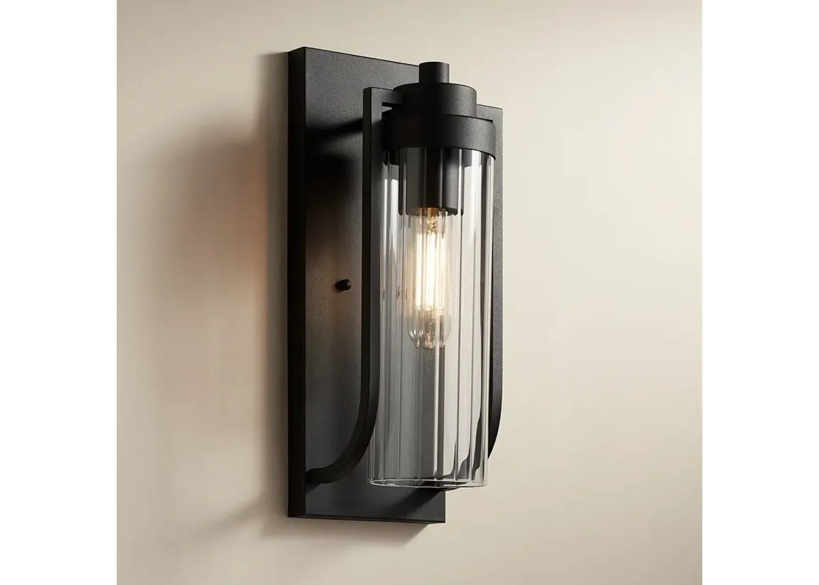 Possini Euro Bogata 15 1/2" High Black and Ribbed Glass Wall Sconce