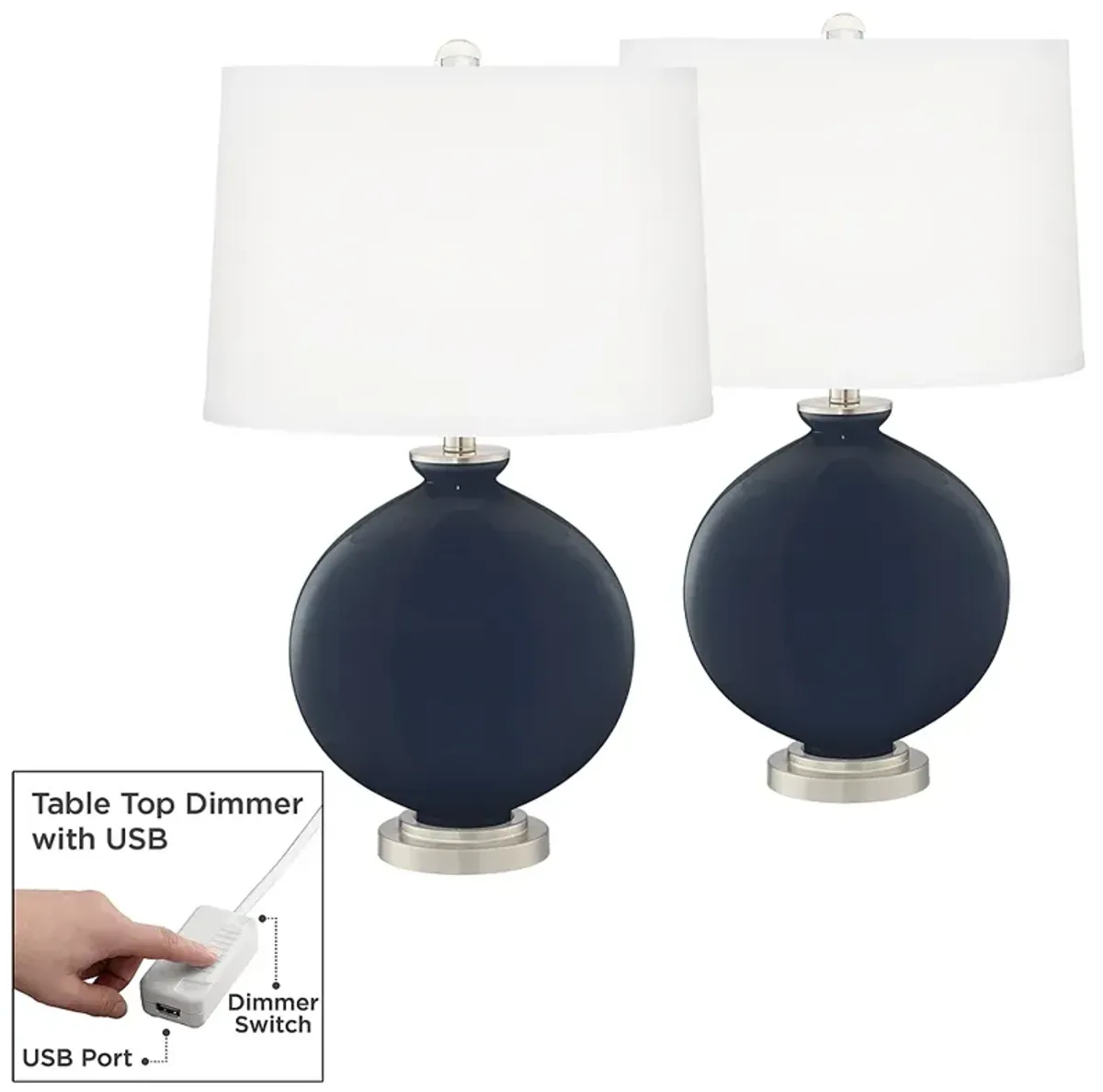 Color Plus Carrie 26 1/2" Naval Blue Lamps Set of 2 with USB Dimmers