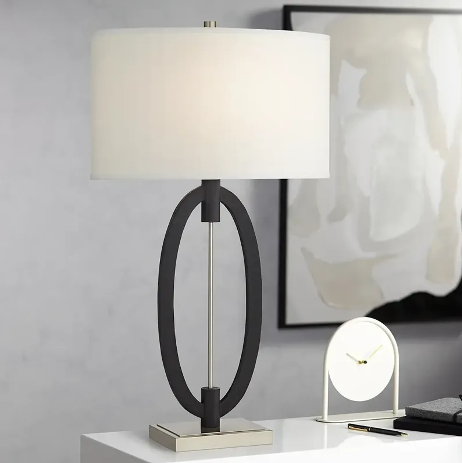 Possini Euro 32" High Modern Oval Metal Ring Table Lamp