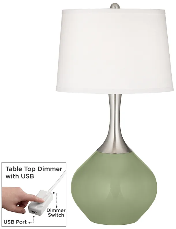 Majolica Green Spencer Table Lamp with Dimmer