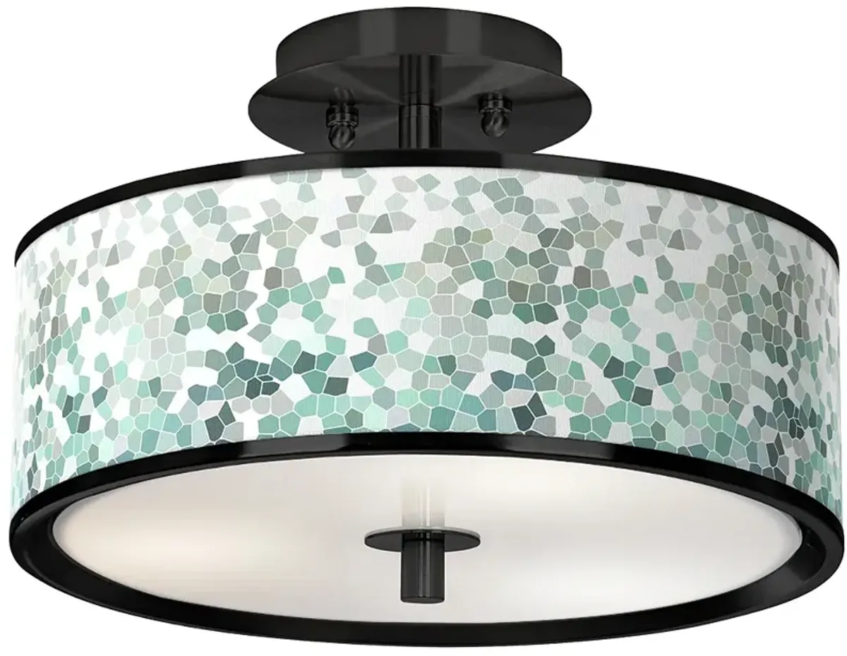 Aqua Mosaic Black 14" Wide Ceiling Light