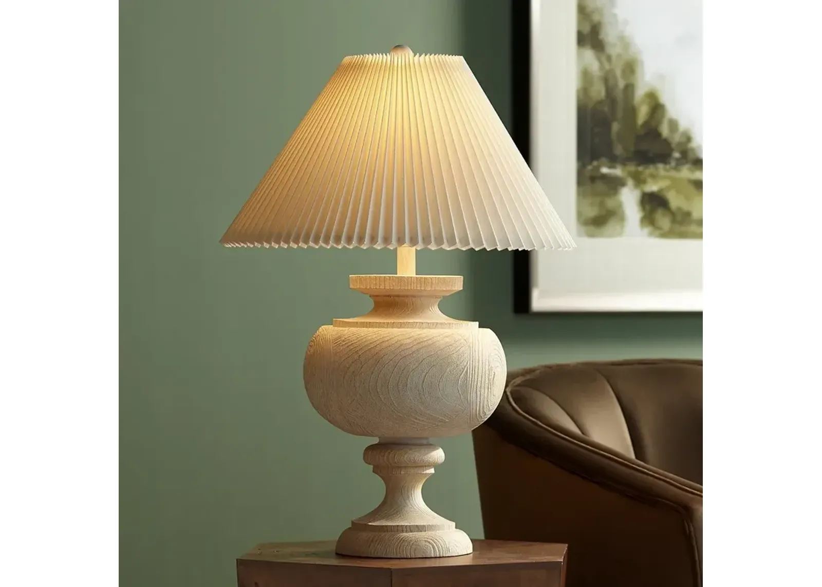 Grand Maison 30" High Pleated Shade Faux Wood Table Lamp