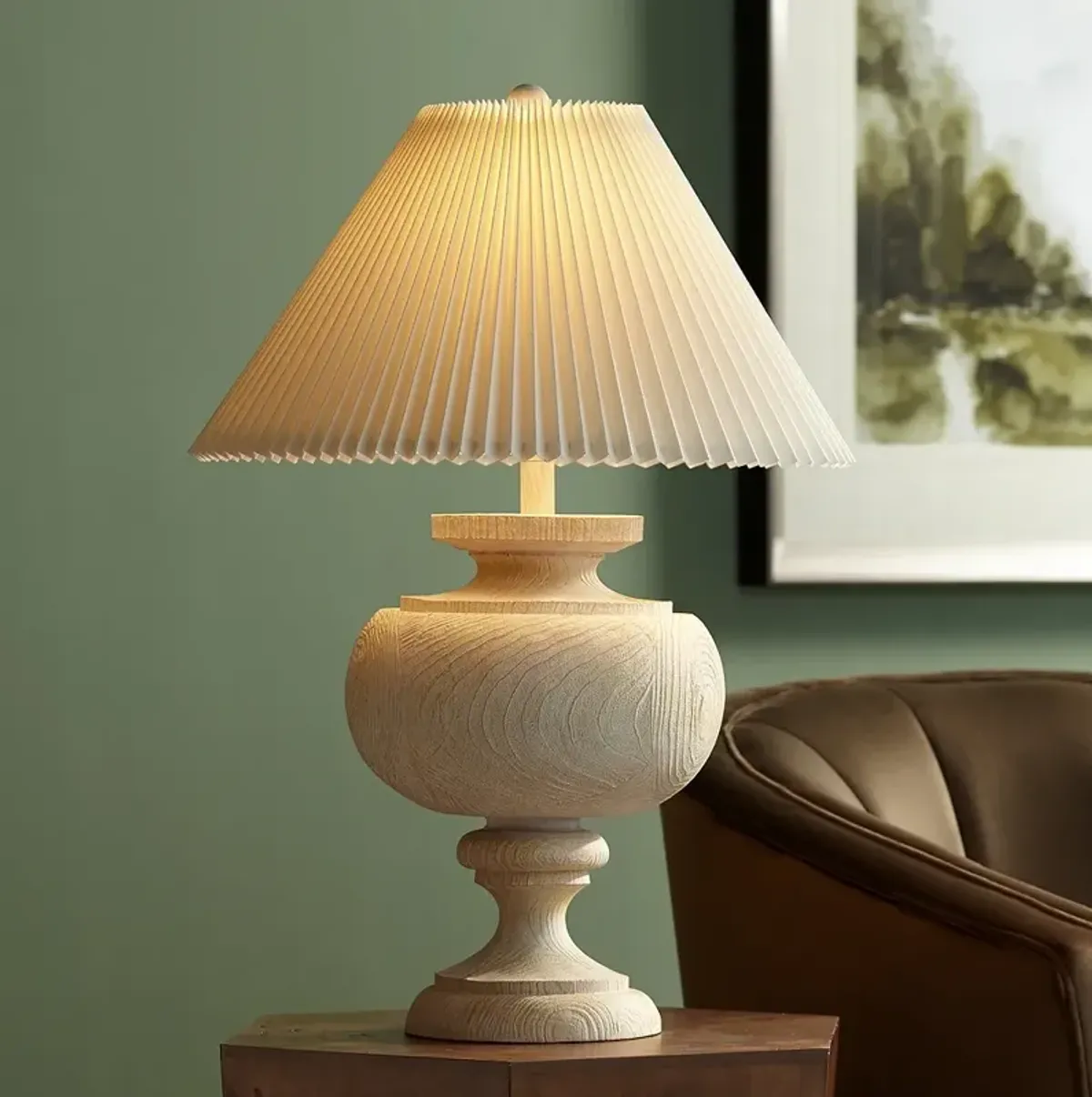 Grand Maison 30" High Pleated Shade Faux Wood Table Lamp