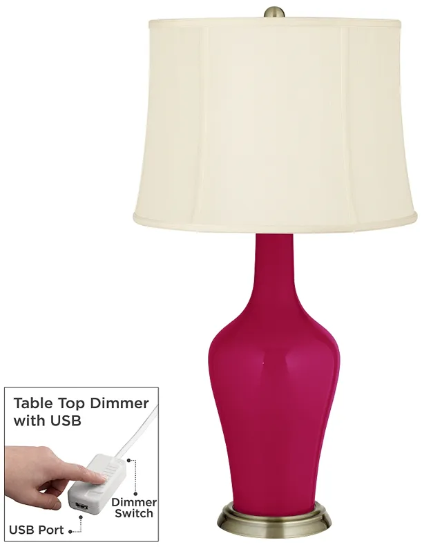 French Burgundy Anya Table Lamp with Dimmer