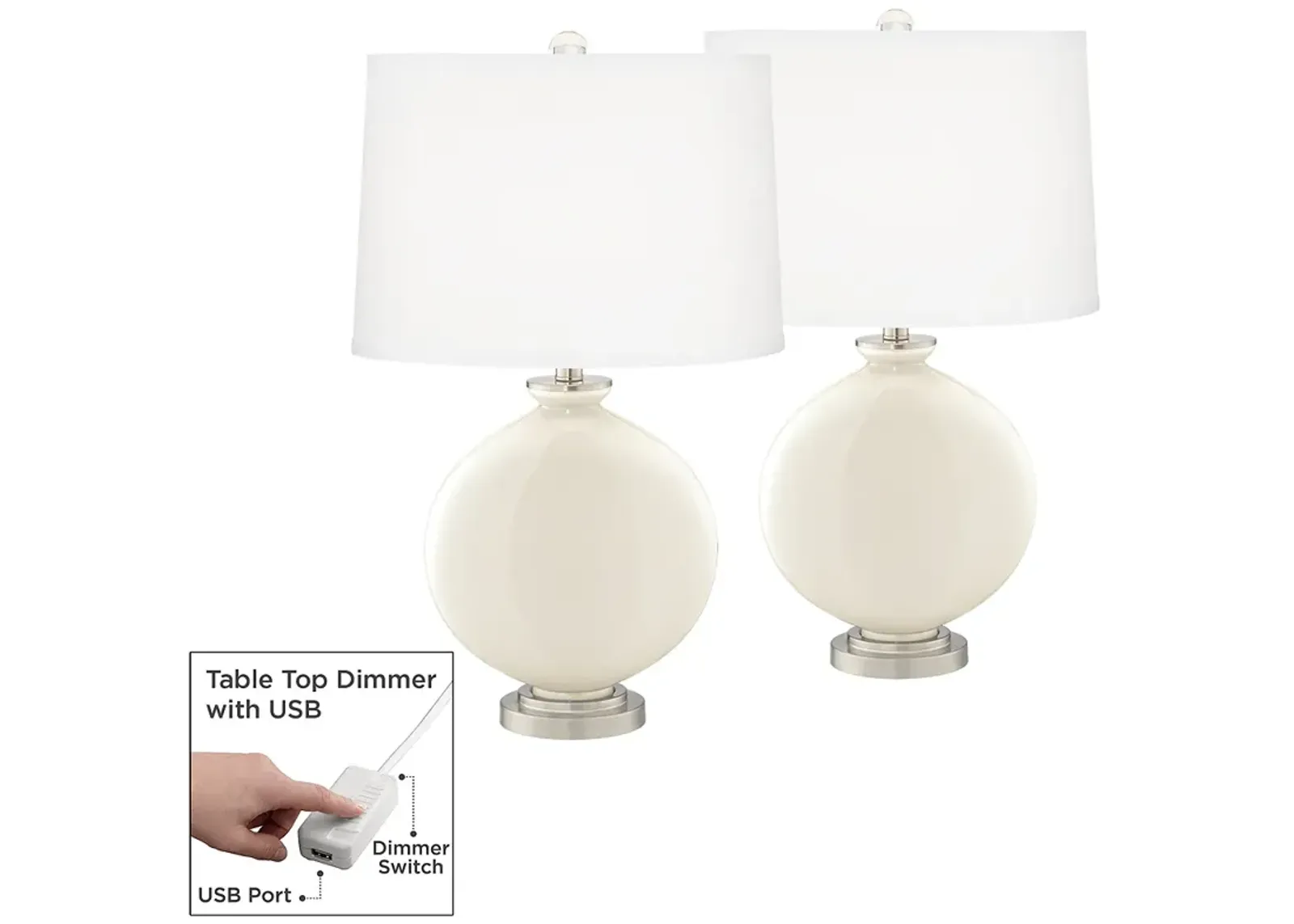 Color Plus Carrie 26 1/2" Highland White Lamps with USB Dimmers